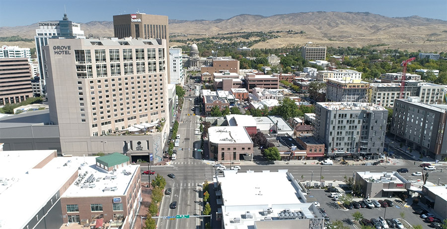 Downtown Boise Front & Capitol Aerial (Sept-2021)